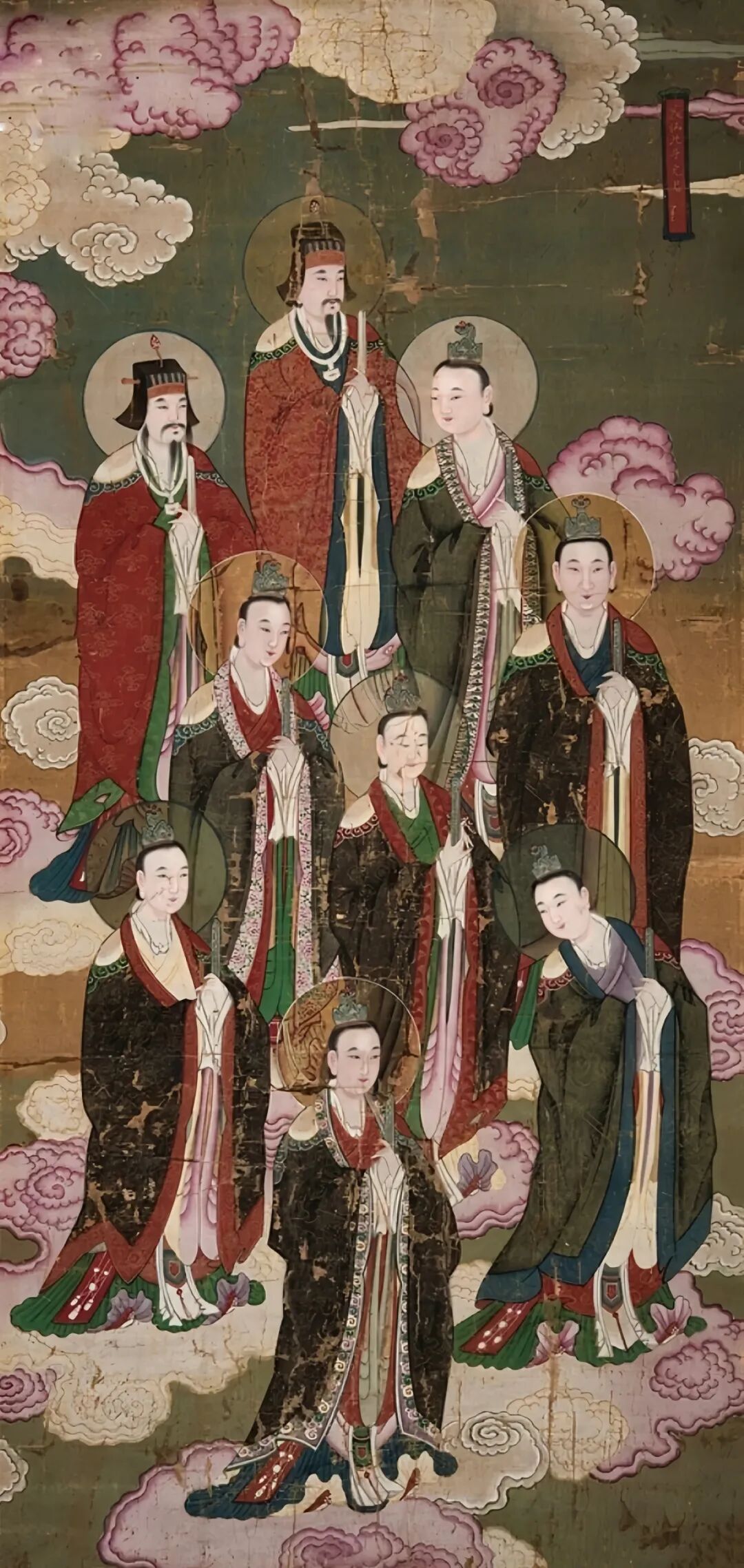 北斗九皇星君图 北斗九皇大帝星君画像,天皇大帝、紫微大帝、北斗七元星君,星辰云海背景